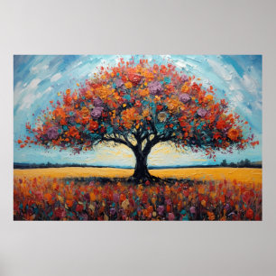 Affiche Chêne d'automne vibrant ciel turquoise Art