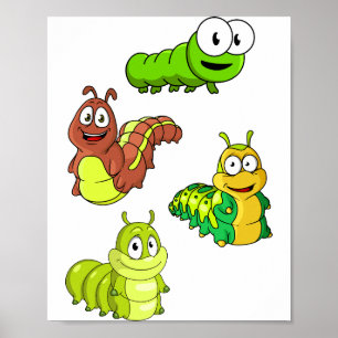 Affiche Chenilles de dessin animé vert jaune marron
