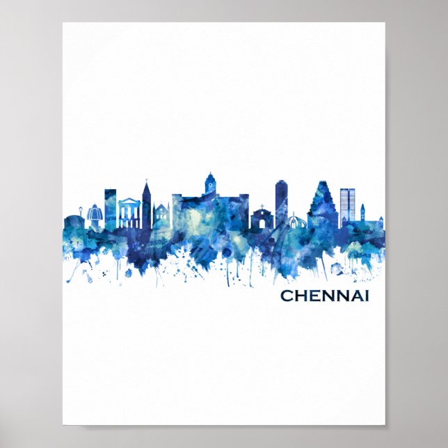 Affiche Chennai Tamil Nadu Skyline Blue (Devant)