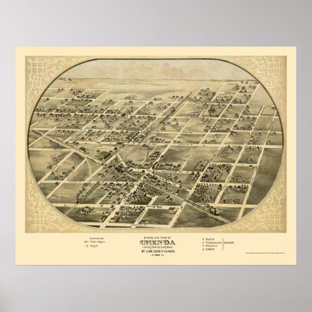 Affiche Chenoa, IL Carte panoramique - 1869 (Devant)