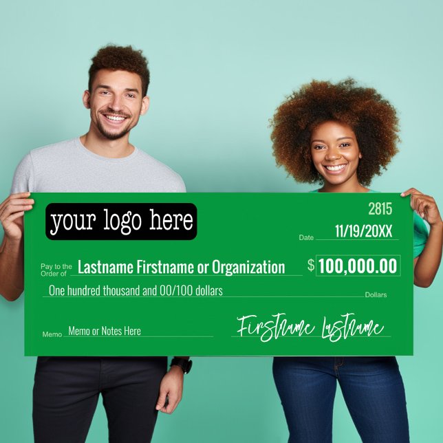 Affiche Chèque blanche pour les gains, les prix, l'organis (Big Check Poster for Charity and Sweepstakes Winners - Add your logo on this paper poster)