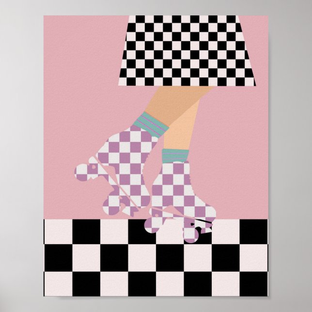 Affiche Chèques d'art moderne À damiers roulettes de patin (Devant)