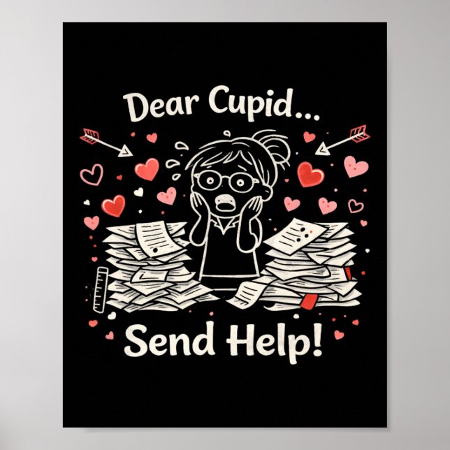 Affiche Cher Cupidon, envoyez de l'aide, conception amusan (Devant)