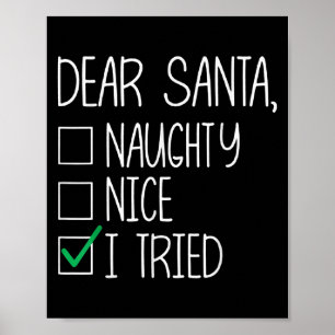 Affiche Cher Père Noël Mignon Méchant J'ai Essayé Liste de