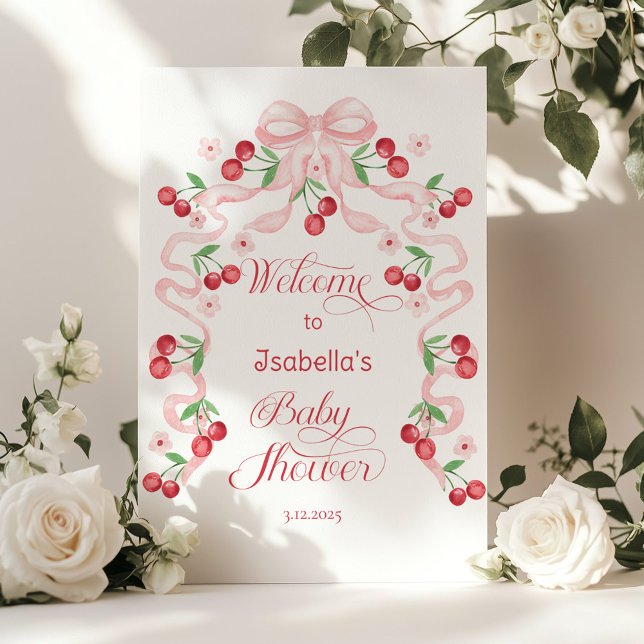 Affiche Chercher sur le dessus Baby shower Bow rose Bienve (Créateur téléchargé)
