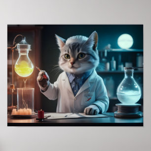 Affiche Chercheur en Chat de Whimsical en laboratoire