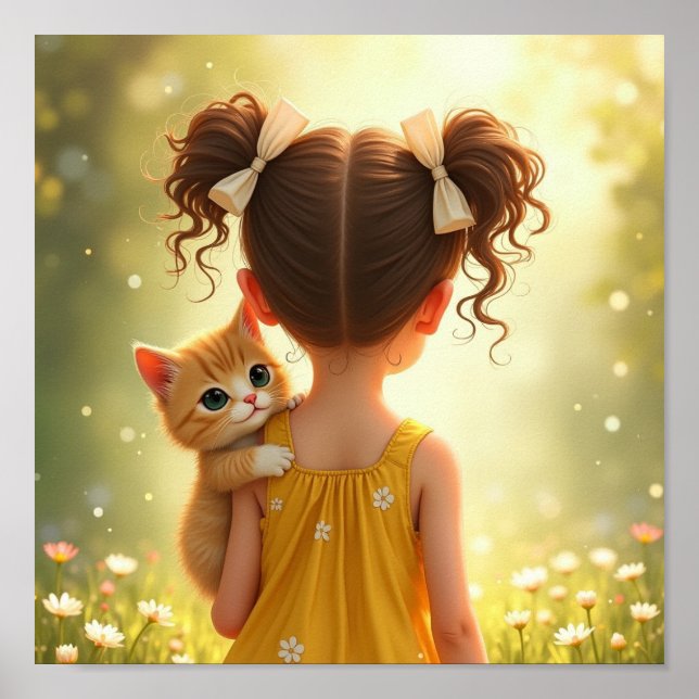 Affiche Chère petite fille avec son chaton (Devant)