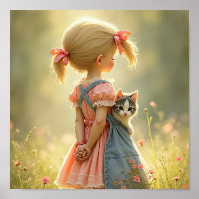 Affiche Chère petite fille avec son chaton (Devant)