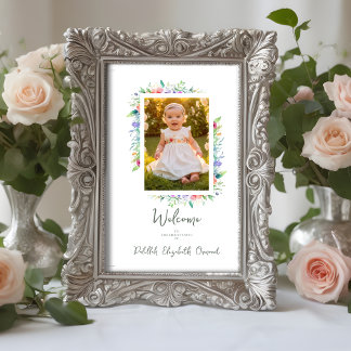 Affiche Cherish Cute Floral Frame Christening Photo