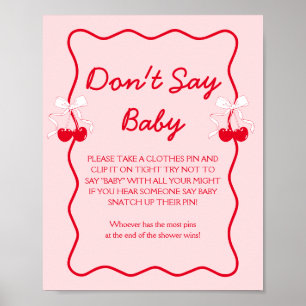 Affiche Cherry Baby shower Ne pas dire Baby Game