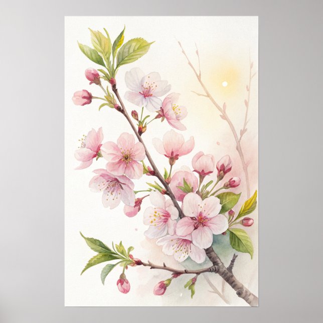 Affiche Cherry Blossom Branch Golden Light (Devant)