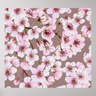 Affiche Cherry Blossom Branches Motif aquarelle