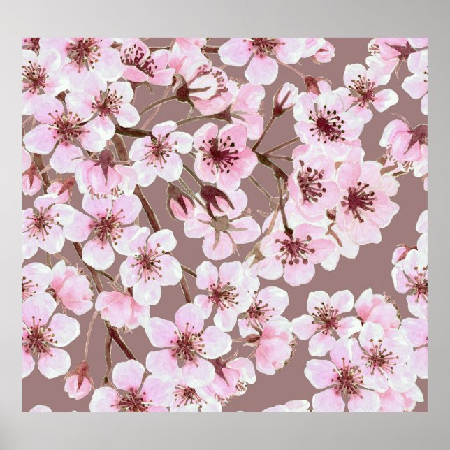 Affiche Cherry Blossom Branches Motif aquarelle (Devant)