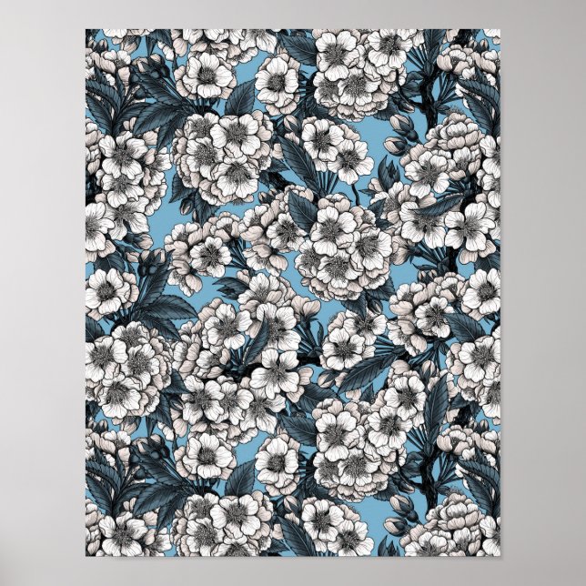Affiche Cherry blossom in white and blue (Devant)