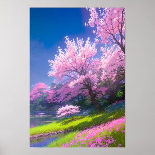 Affiche Cherry Blossom Riverbank
