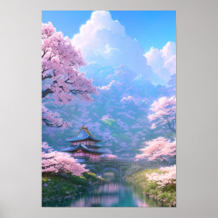 Affiche Cherry Blossom Riverside Retraite
