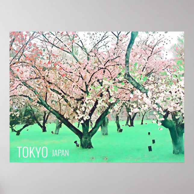 Affiche Cherry Blossoms Sakura Tokyo imprimé voyage Japon (Devant)