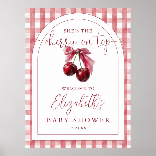 Affiche Cherry On Top Baby Shower Welcome Sign (Devant)