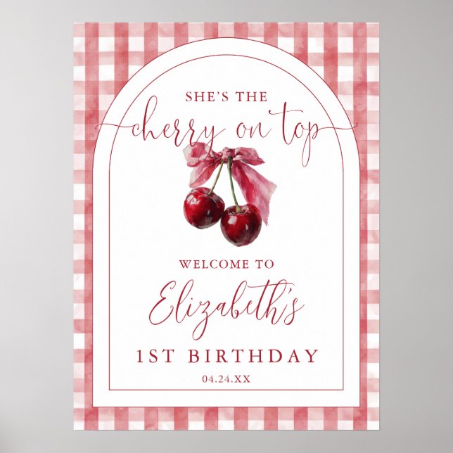 Affiche Cherry On Top Bow Birthday Welcome Sign (Devant)