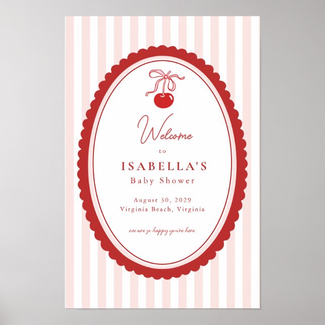 Affiche Cherry on Top Coquette Bow Baby Shower Welcome  (Devant)