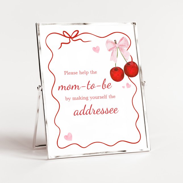 Affiche Cherry on Top Pink Bow BabyShower Enveloppe Statio (Cherry on Top Baby Shower Envelope Station Sign)