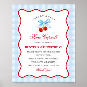 Affiche Cherry Sweet Blue Coquette Bow Gingha Time Capsule