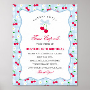 Affiche Cherry Sweet Blue Coquette Bow Gingha Time Capsule