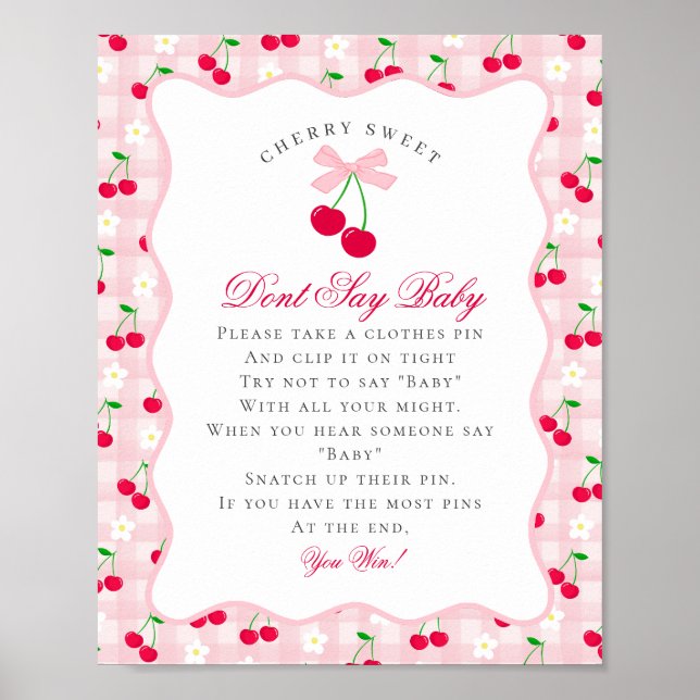 Affiche Cherry Sweet Pink Coquette Bow Ne pas dire bébé Si (Devant)