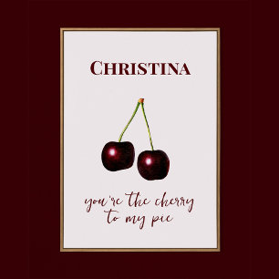 Affiche Cherry to My Pie Vintage rose foncé rouge Nom pers
