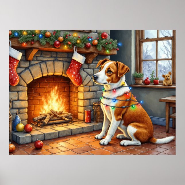 Affiche Chesapeake Bay Terrier Fireplace Christmas Lights (Devant)