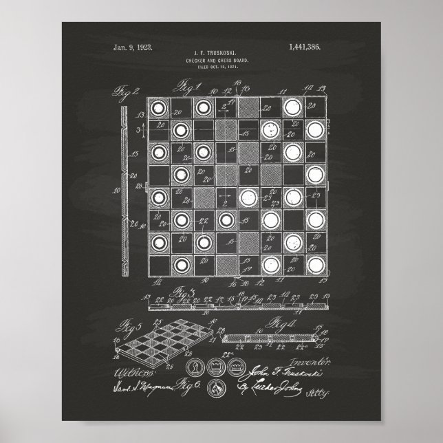 Affiche Chess Board 1923 Patent Art Chalkboard (Devant)