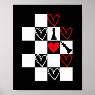 Affiche Chessboard Heart Valentines Day B&W