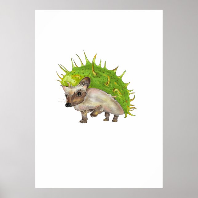 Affiche Chestnut Hedgehog Botanical Art (Devant)