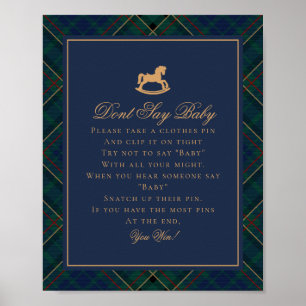 Affiche Cheval à bascule à carreaux tartan bleu N'oubliez