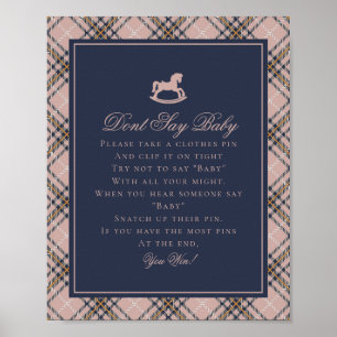 Affiche Cheval à Bascule Tartan Rose Ne Dis Pas Bébé