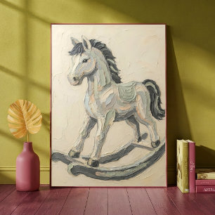 Affiche Cheval à Bascule Vintage Peinture à l'Huile en Imp