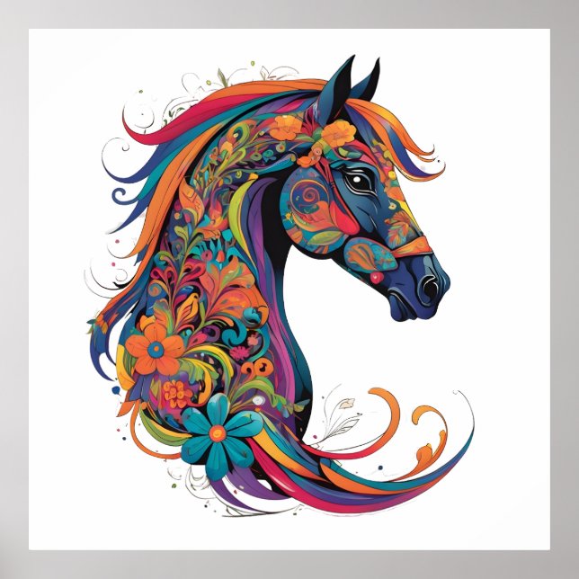 Affiche Cheval abstrait coloré (Devant)