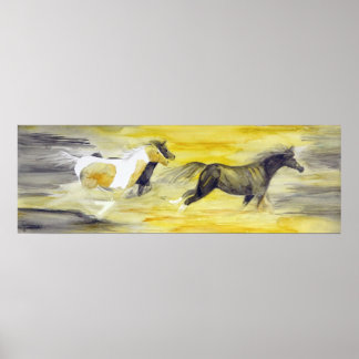 Affiche Cheval Abstrait gris et jaune
