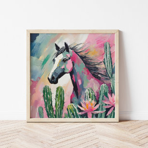 Affiche Cheval Abstrait moderne et succulents