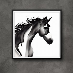 Affiche Cheval Abstrait   Noir et blanc