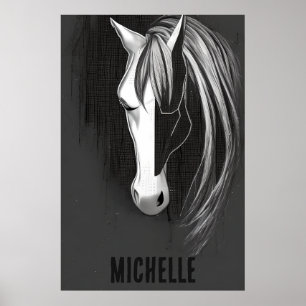 Affiche Cheval Abstrait noir et blanc personnalisé