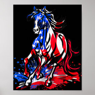 Affiche Cheval Américain Drapeau Fête de l'Indépendance Pa