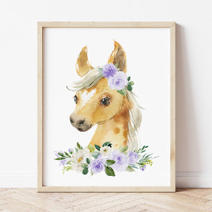 Affiche Cheval, Animaux De Ferme, Fleurs Lilac, Neutre Sex