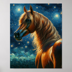 Affiche Cheval arabe à Van Gogh Starry Night