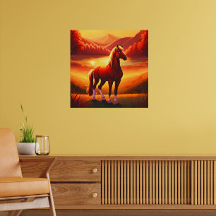 Affiche Cheval au coucher du soleil