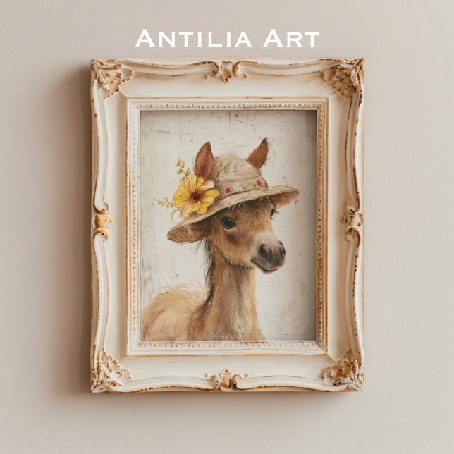 Affiche Cheval avec Casquette Floral Rustique ferme animal (Créateur téléchargé)