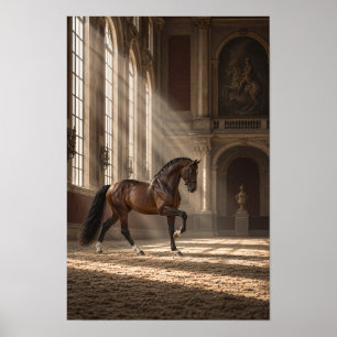 Affiche Cheval bai dans une salle de chevalerie classique