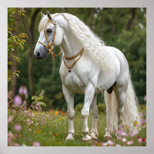 Affiche Cheval blanc à la crinière flottante