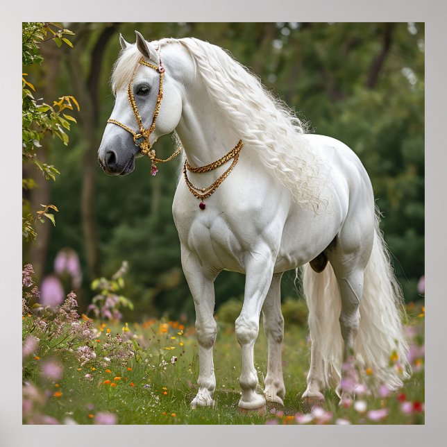 Affiche Cheval blanc à la crinière flottante (Devant)