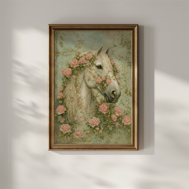 Affiche Cheval blanc avec des roses (Créateur téléchargé)